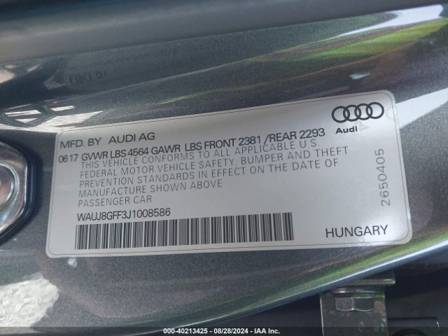 WAUJ8GFF3J1008586 Audi A3 2.0t Premium/2.0t Tech Premium