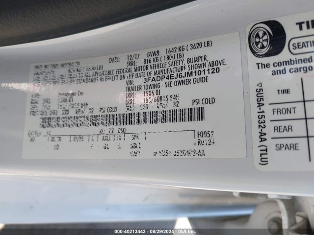 Ford FIESTA SE 2018 3FADP4EJ6JM101120 Image 9