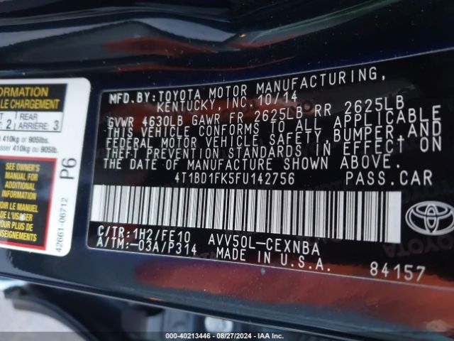 4T1BD1FK5FU142756 Toyota Camry Hybrid Le