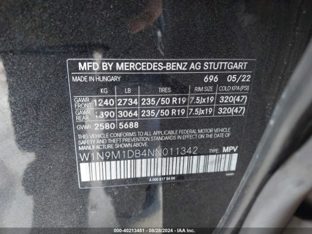 W1N9M1DB4NN011342 Mercedes-Benz Eqb 350 Suv 4matic