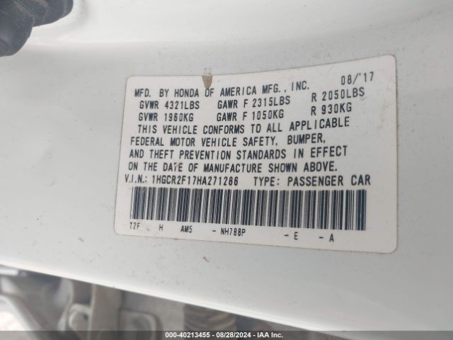 1HGCR2F17HA271286 Honda Accord Sport Se