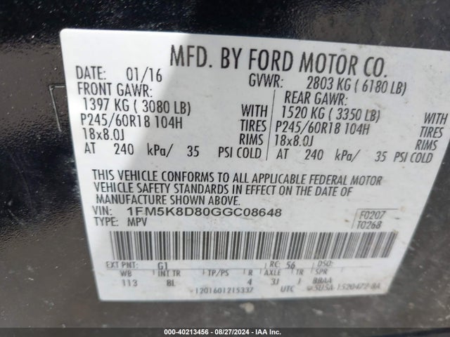 Ford EXPLORER XLT 2016 1FM5K8D80GGC08648 Image 9