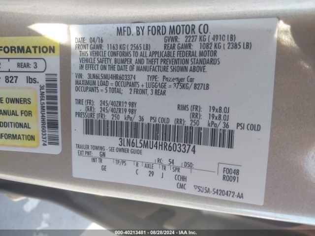 3LN6L5MU4HR603374 Lincoln Mkz Hybrid Reserve