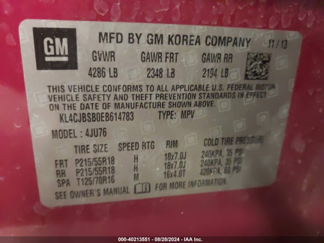 KL4CJBSB0EB614783 Buick Encore Convenience