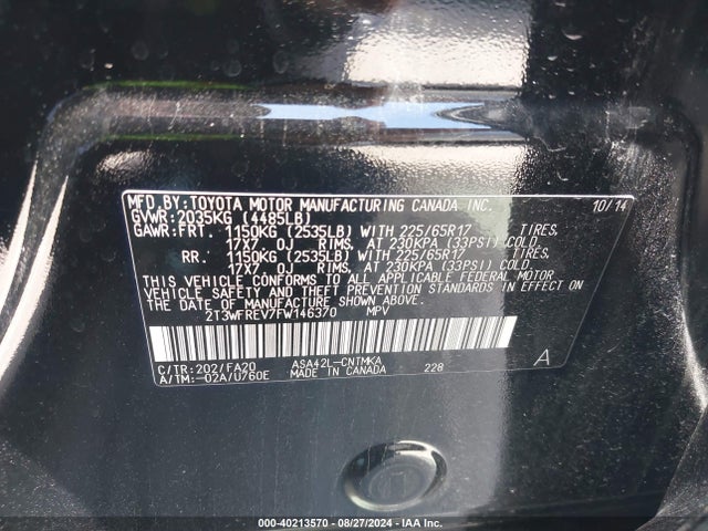 Toyota Rav4 Xle 2015 2T3WFREV7FW146370 Image 9