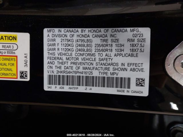 2HKRS4H76PH416125 Honda Cr-v Ex-l Awd
