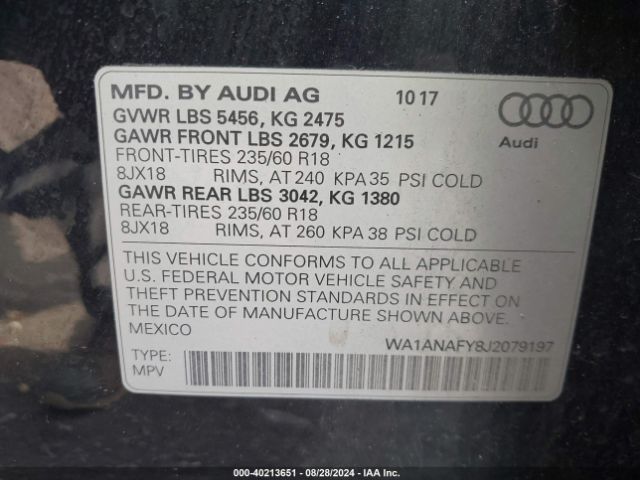 WA1ANAFY8J2079197 Audi Q5 2.0t Premium/2.0t Tech Premium