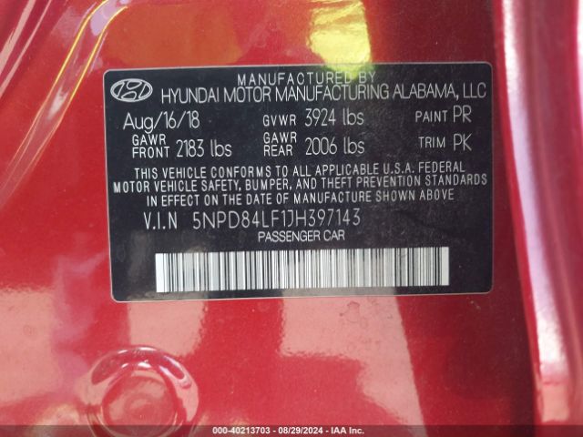 5NPD84LF1JH397143 Hyundai ELANTRA SEL