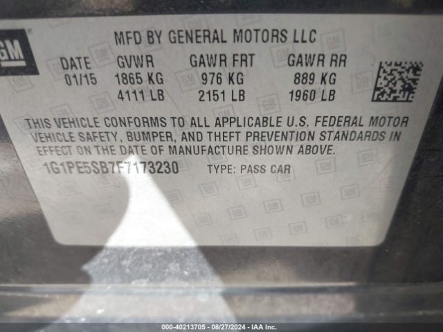 1G1PE5SB7F7173230 Chevrolet Cruze 2lt Auto