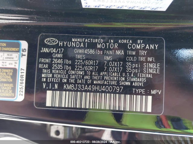 Hyundai TUCSON SE 2017 KM8J33A49HU400797 Image 9
