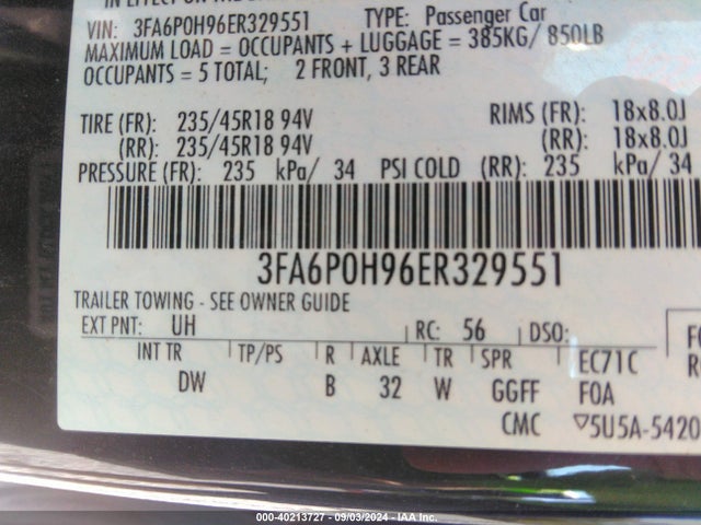 Ford FUSION SE 2014 3FA6P0H96ER329551 Image 9