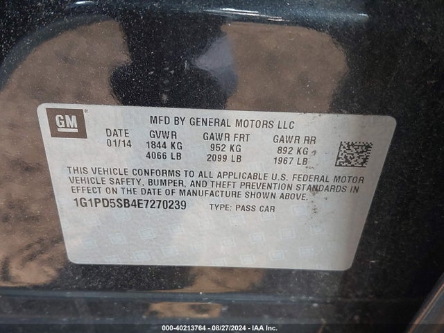 Chevrolet Cruze 1lt Manual 2014 1G1PD5SB4E7270239 Image 9