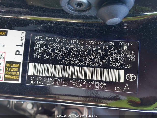 Toyota COROLLA SE 2019 JTNK4RBE6K3050862 Image 9