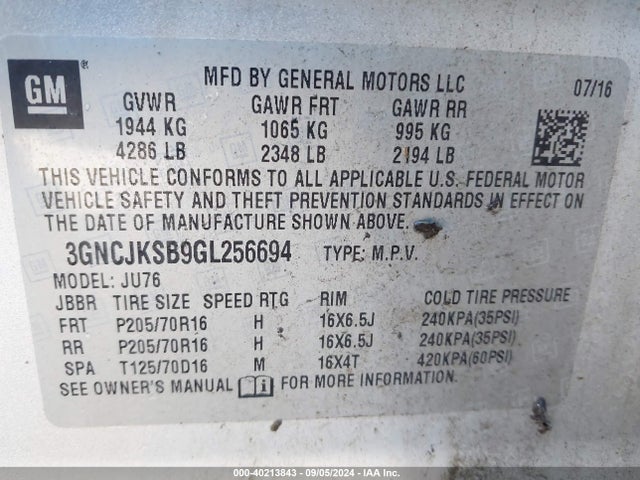 Chevrolet Trax 1ls 2016 3GNCJKSB9GL256694 Image 9