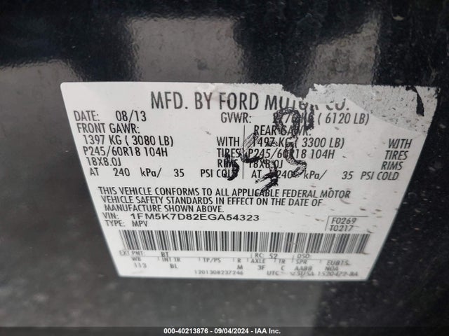 Ford EXPLORER XLT 2014 1FM5K7D82EGA54323 Image 9