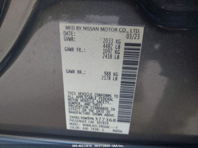 1N4BL4DW9PN377368 Nissan Altima Sv Intelligent Awd