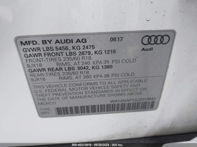 WA1ANAFY2J2019643 Audi Q5 2.0t Premium/2.0t Tech Premium
