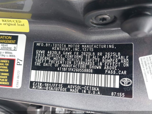 Toyota CAMRY SE 2016 4T1BF1FK2GU558808 Image 9