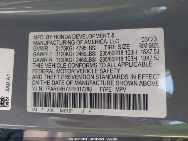 7FARS4H77PE017288 Honda Cr-v Ex-l Awd