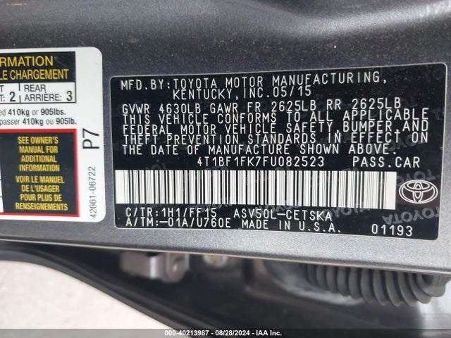 Toyota CAMRY SE 2015 4T1BF1FK7FU082523 Image 9