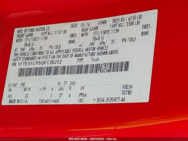 1FTEX1CP5GFC26252 Ford F-150 Xl