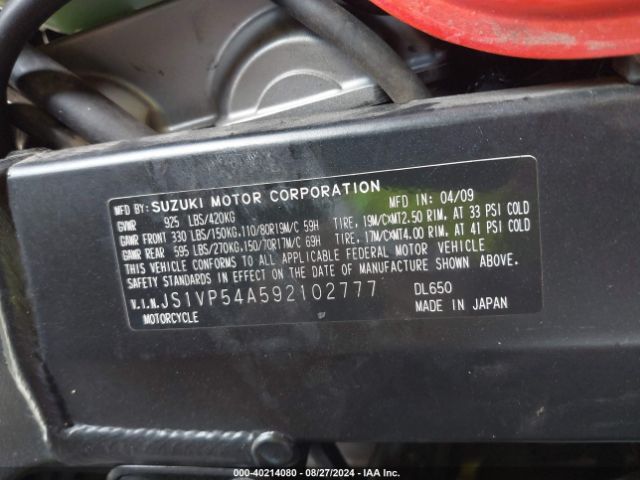 2009 SUZUKI DL650 JS1VP54A592102777 Photo 9