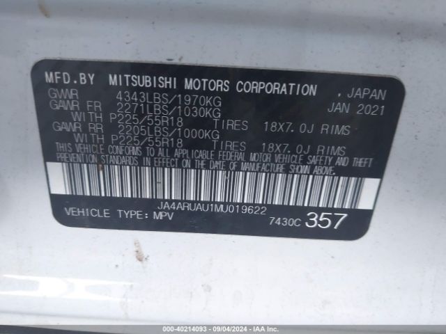 JA4ARUAU1MU019622 Mitsubishi Outlander Sport 2.0 Be Awc/2.0 Es Awc/2.0 Le Awc/2.0 Se Awc