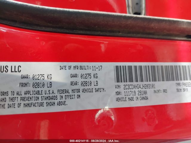 2C3CDXHG4JH203101 Dodge Charger Sxt Plus Rwd