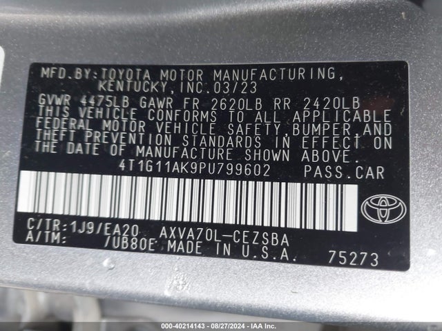 Toyota CAMRY SE 2023 4T1G11AK9PU799602 Image 9
