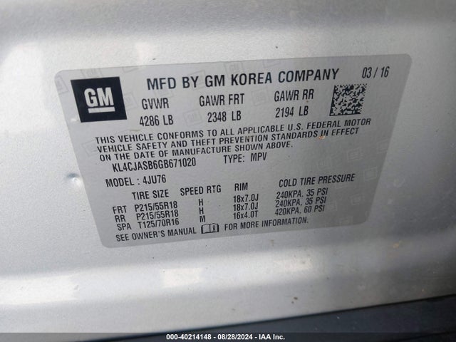 Buick Encore 2016 KL4CJASB6GB671020 Image 9