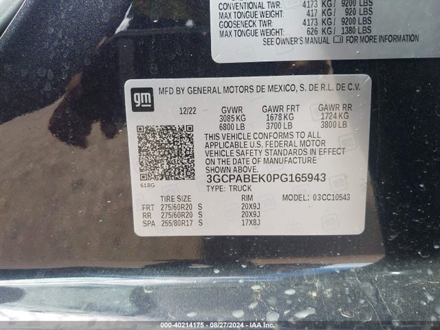Chevrolet Silverado 1500 2wd  Short Bed Custom 2023 3GCPABEK0PG165943 Image 9