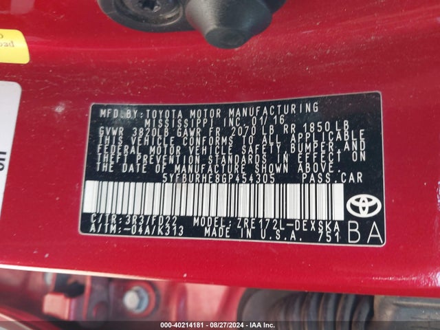 Toyota Corolla S Plus 2016 5YFBURHE8GP454305 Image 9