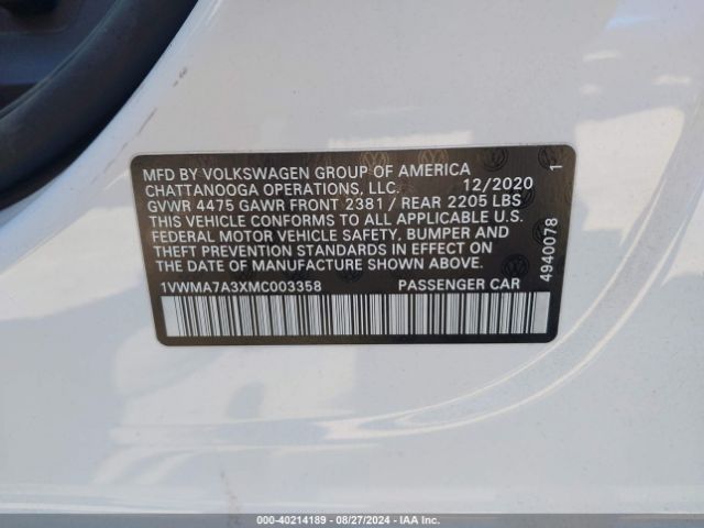 1VWMA7A3XMC003358 Volkswagen Passat 2.0t R-line