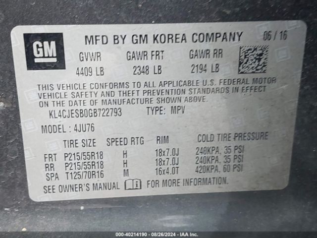 KL4CJESB0GB722793 Buick Encore