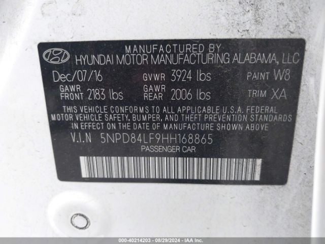 5NPD84LF9HH168865 Hyundai Elantra Value Edition