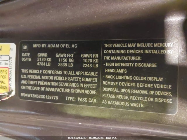 W04WT3N52GG129778 Buick Cascada Premium