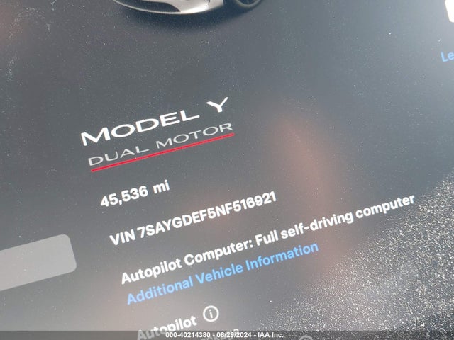 7SAYGDEF5NF516921 Tesla Model Y Performance Dual Motor All-wheel Drive