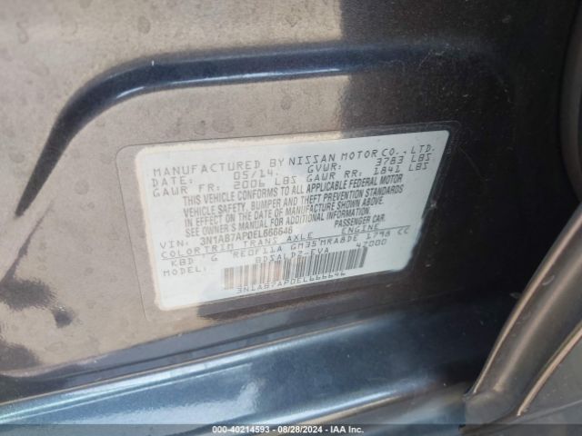 3N1AB7AP0EL666646 Nissan Sentra Fe+ S/fe+ Sv/s/sl/sr/sv
