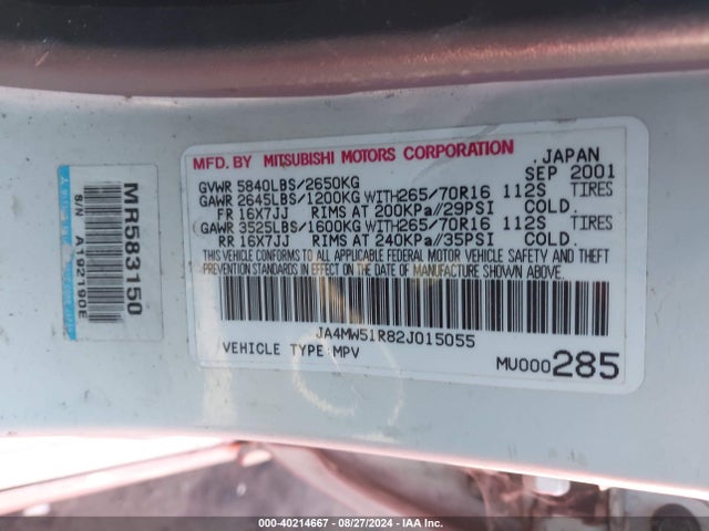 2002 MITSUBISHI MONTERO JA4MW51R82J015055 Photo 8