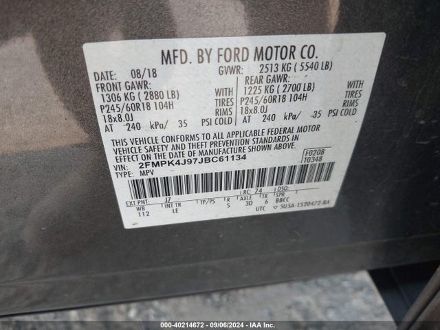 Ford EDGE SEL 2018 2FMPK4J97JBC61134 Image 9