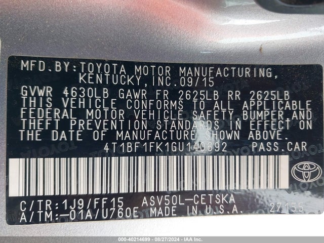 Toyota CAMRY SE 2016 4T1BF1FK1GU140692 Image 9
