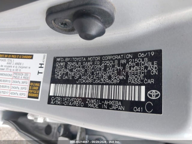 Toyota Prius Le 2019 JTDKARFU6K3096089 Image 9