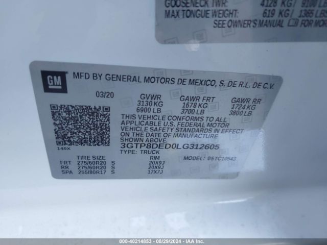 3GTP8DED0LG312605 GMC Sierra 1500 2wd  Short Box Slt