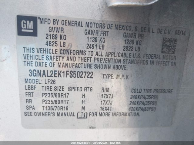 3GNAL2EK1FS502722 Chevrolet Captiva Sport 2ls