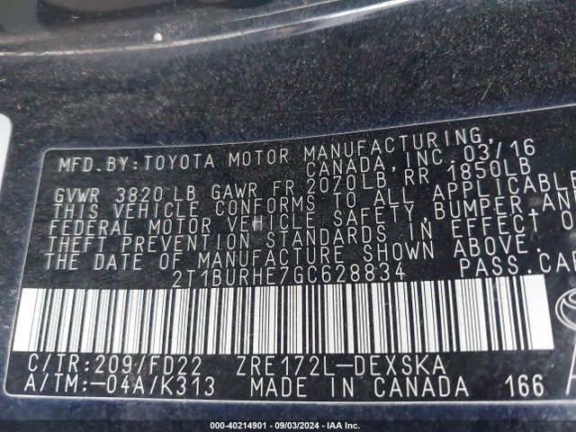 Toyota Corolla S Plus 2016 2T1BURHE7GC628834 Image 9