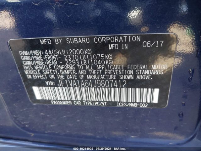 JF1VA1A64J9807412 Subaru WRX