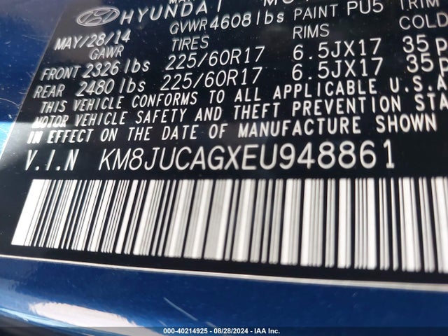 Hyundai TUCSON SE 2014 KM8JUCAGXEU948861 Image 9
