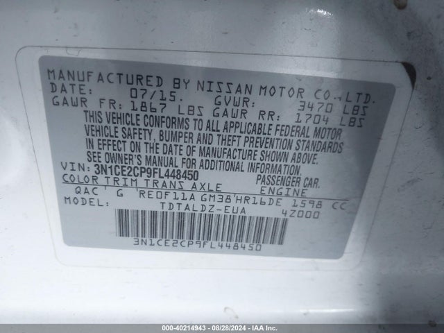 Nissan Versa Note Sv 2015 3N1CE2CP9FL448450 Image 9