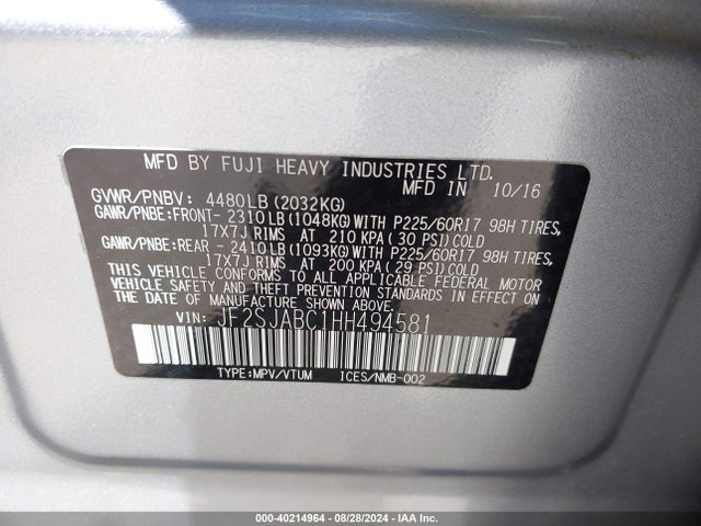 JF2SJABC1HH494581 Subaru Forester 2.5i