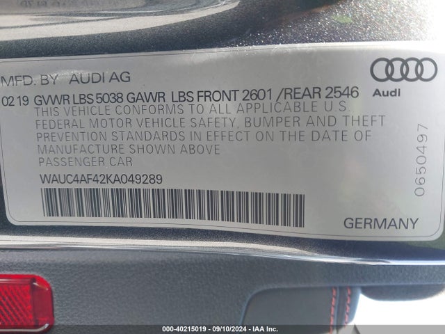 WAUC4AF42KA049289 Audi S4 3.0t Premium